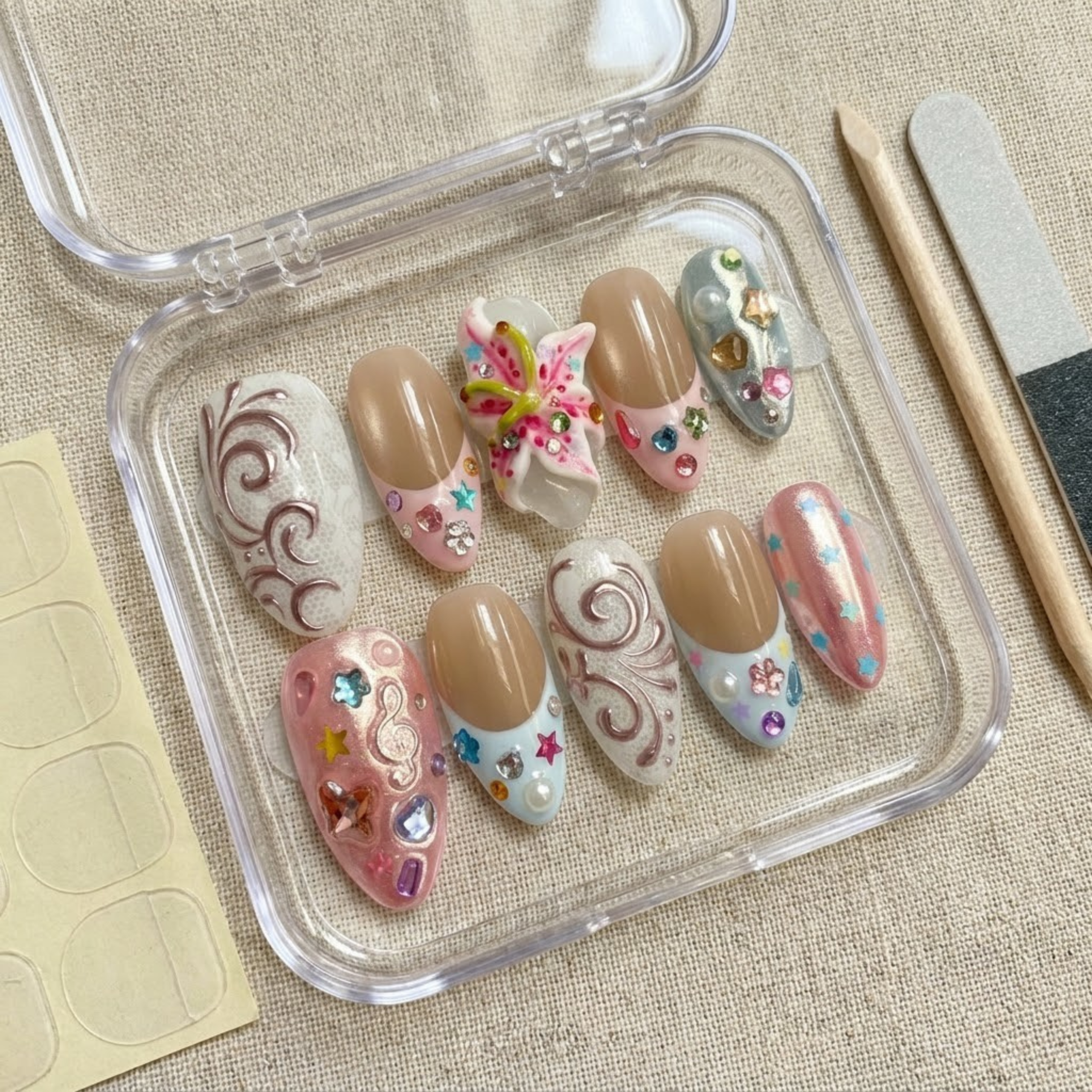 Fairycore Press On Nails, Handmade Pastel Nails, 3D Floral Nail Art, Cute Y2K Nails, Glossy Reusable Gel Press On Set