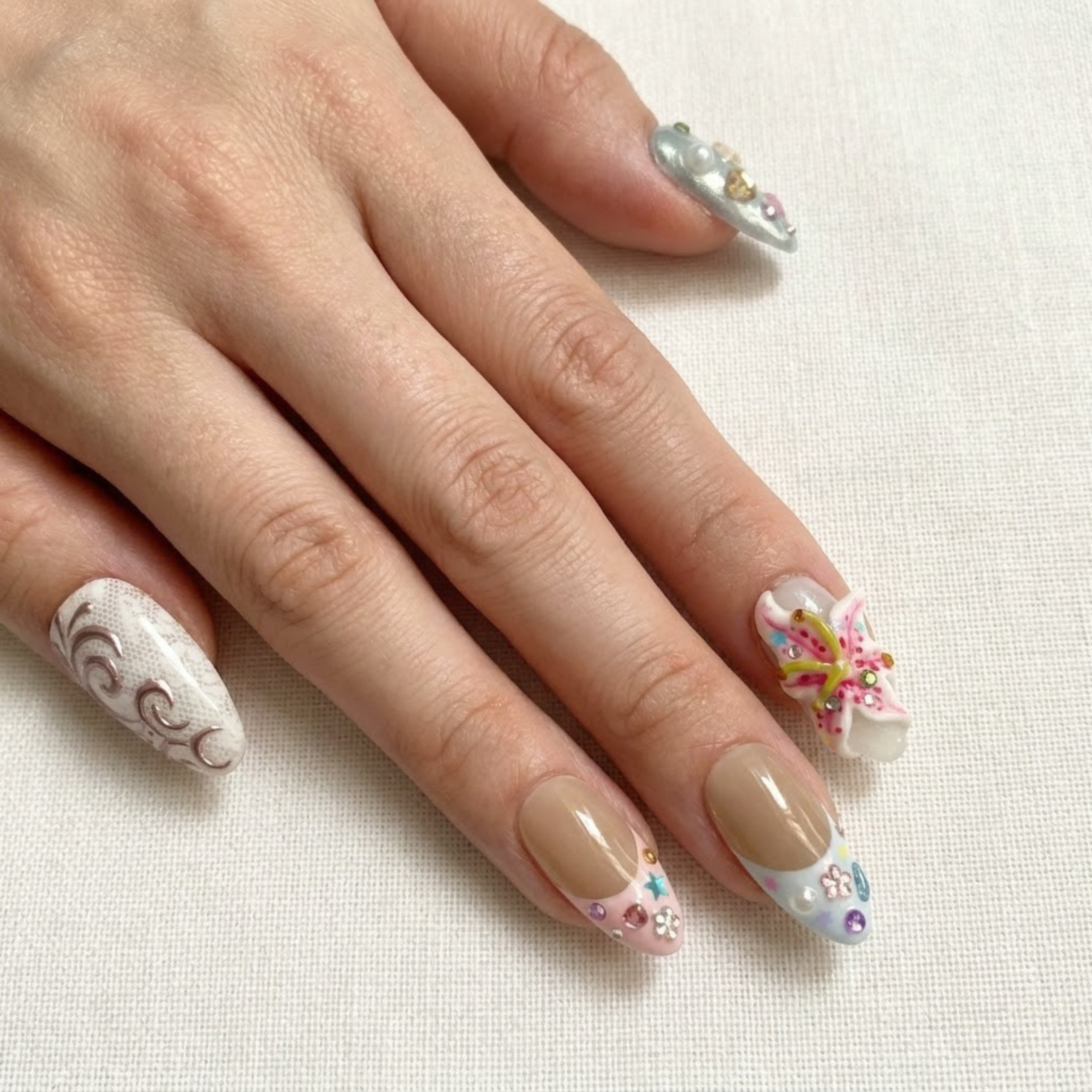 Fairycore Press On Nails, Handmade Pastel Nails, 3D Floral Nail Art, Cute Y2K Nails, Glossy Reusable Gel Press On Set