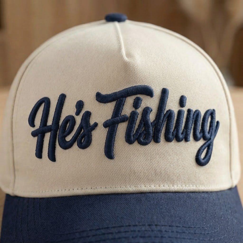 He’s Fishing, Baseball Hat, Trucker Cap, Fisherman Gift, Outdoor Apparel