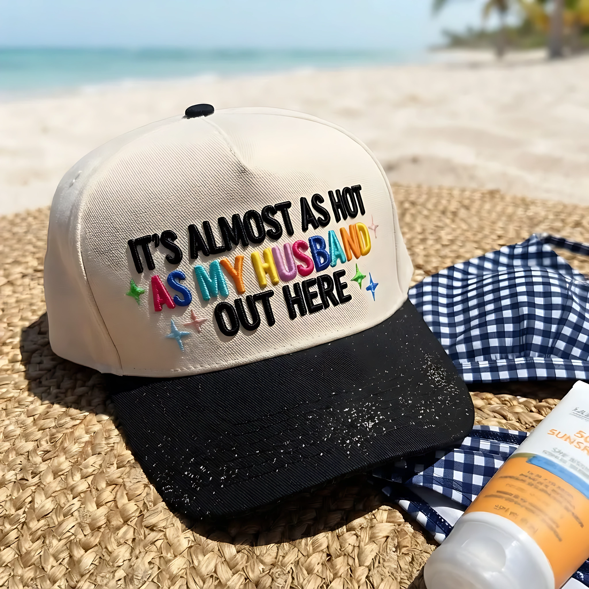 It’s Almost As Hot As My Husband 3D Embroidery, 5-Panel Baseball Cap, Honeymoon Gift, Wife Sun Hat