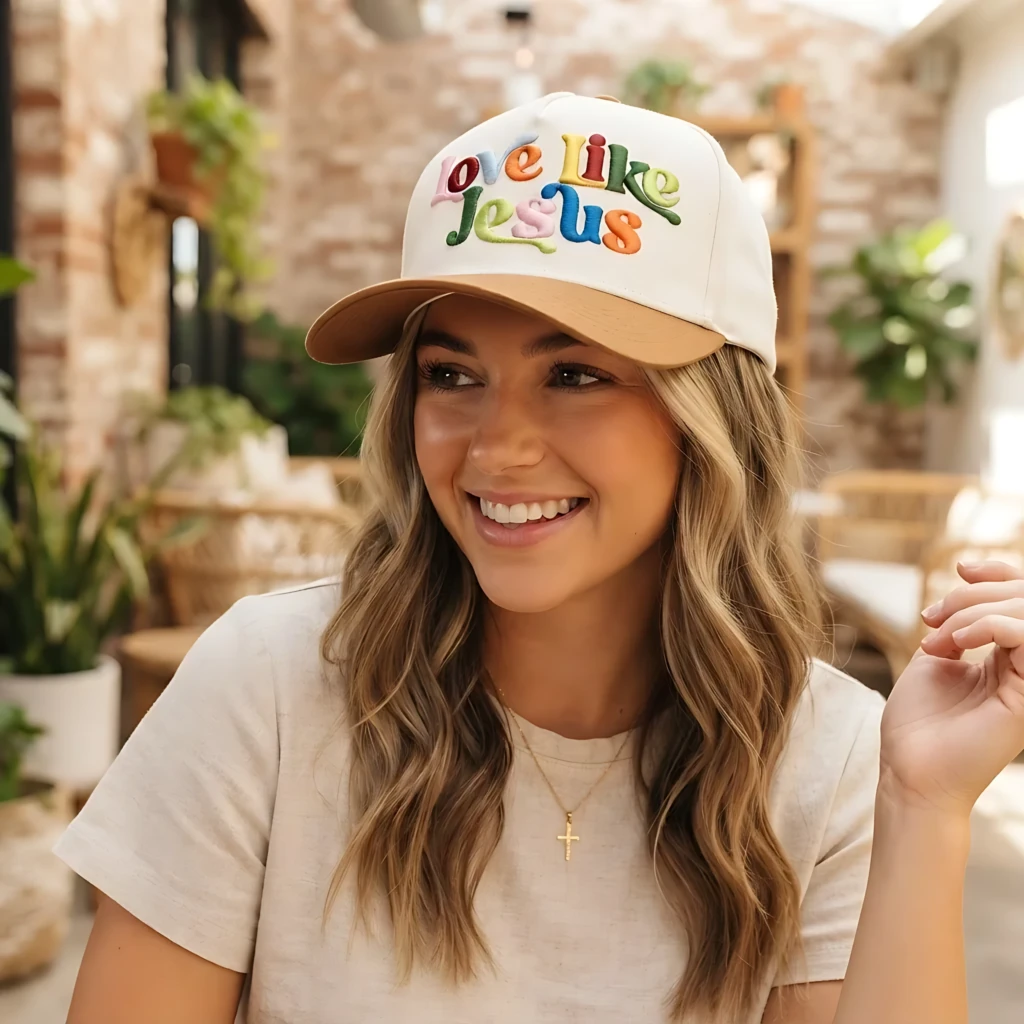 Love Like Jesus Rainbow 3D Puff Embroidery 5-Panel Baseball Cap, Travel Gift, Christian Hat
