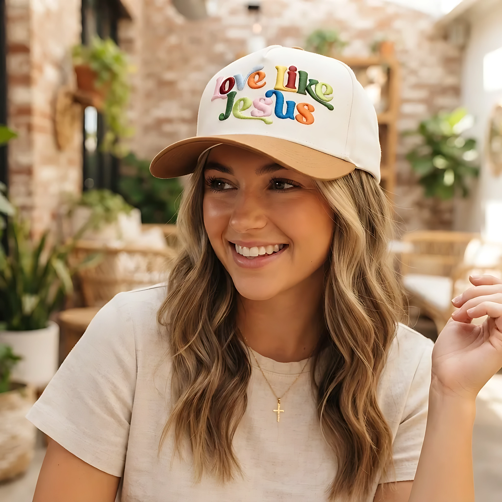 Love Like Jesus Rainbow 3D Puff Embroidery 5-Panel Baseball Cap, Travel Gift, Christian Hat