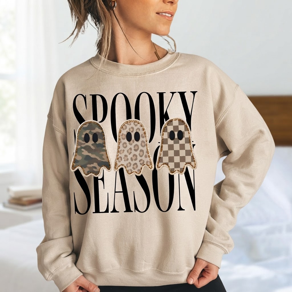 Spooky Season Leopard Camo Ghost Graphic, Sweatshirt Hoodie, Halloween Gift