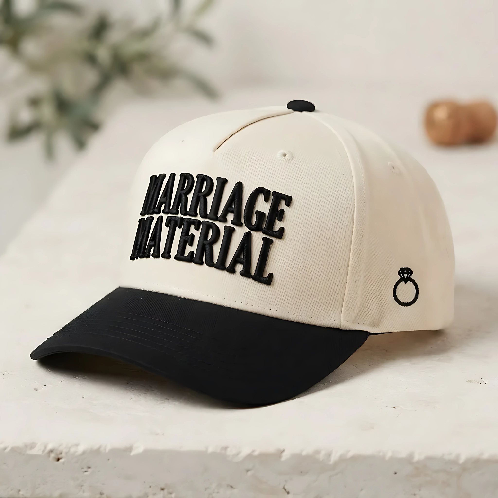 Marriage Material 3D Puff Embroidery Two Tone Baseball Hat, Canvas Cap, Bride To Be Gift, Bridal Hat