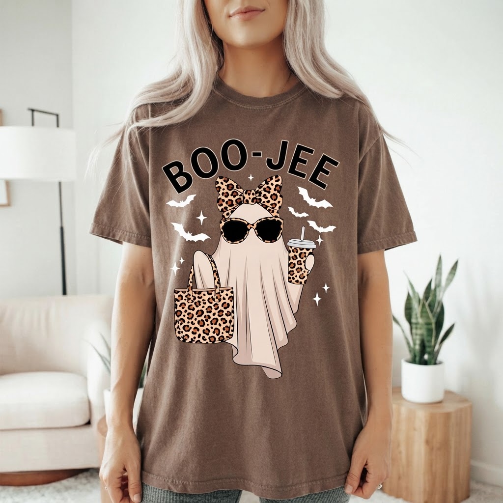 Boo-Jee Leopard Ghost Graphic Shirt, Comfort Colors Tee, Trendy Halloween Gift