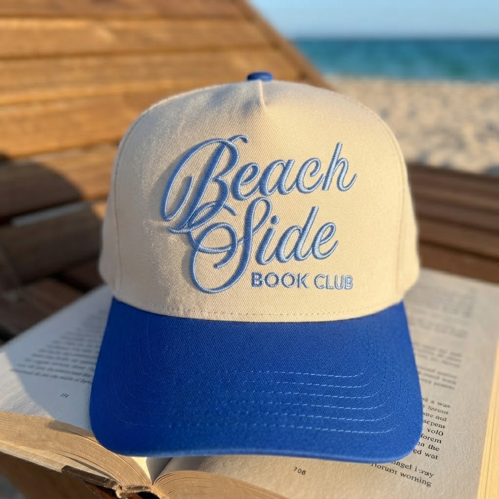 Beachside Book Club, Baseball Hat, Trucker Cap, Beachwear Gift, Book Lover
