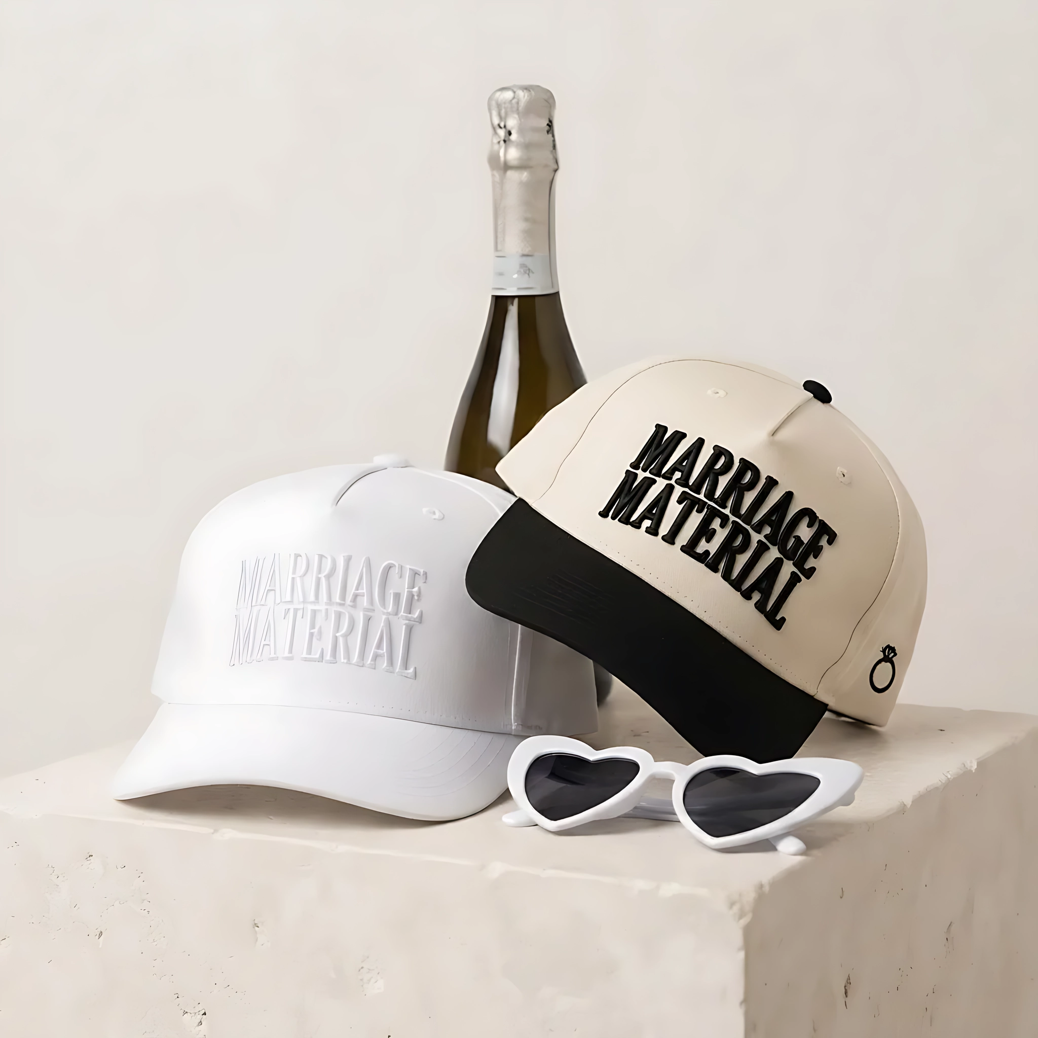 Marriage Material 3D Puff Embroidery Two Tone Baseball Hat, Canvas Cap, Bride To Be Gift, Bridal Hat