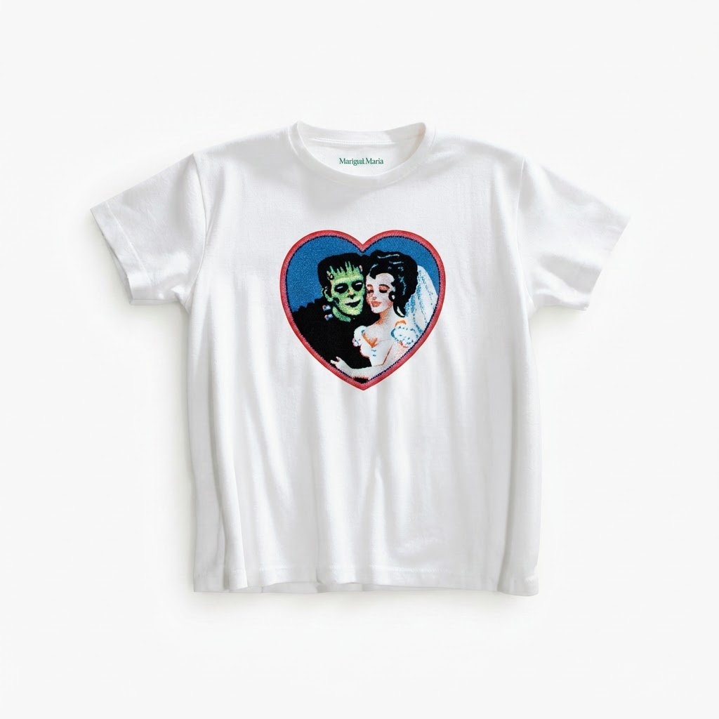 Retro Frankenstein Monster Heart Graphic Print, Baby Tee, Vintage Horror Gift