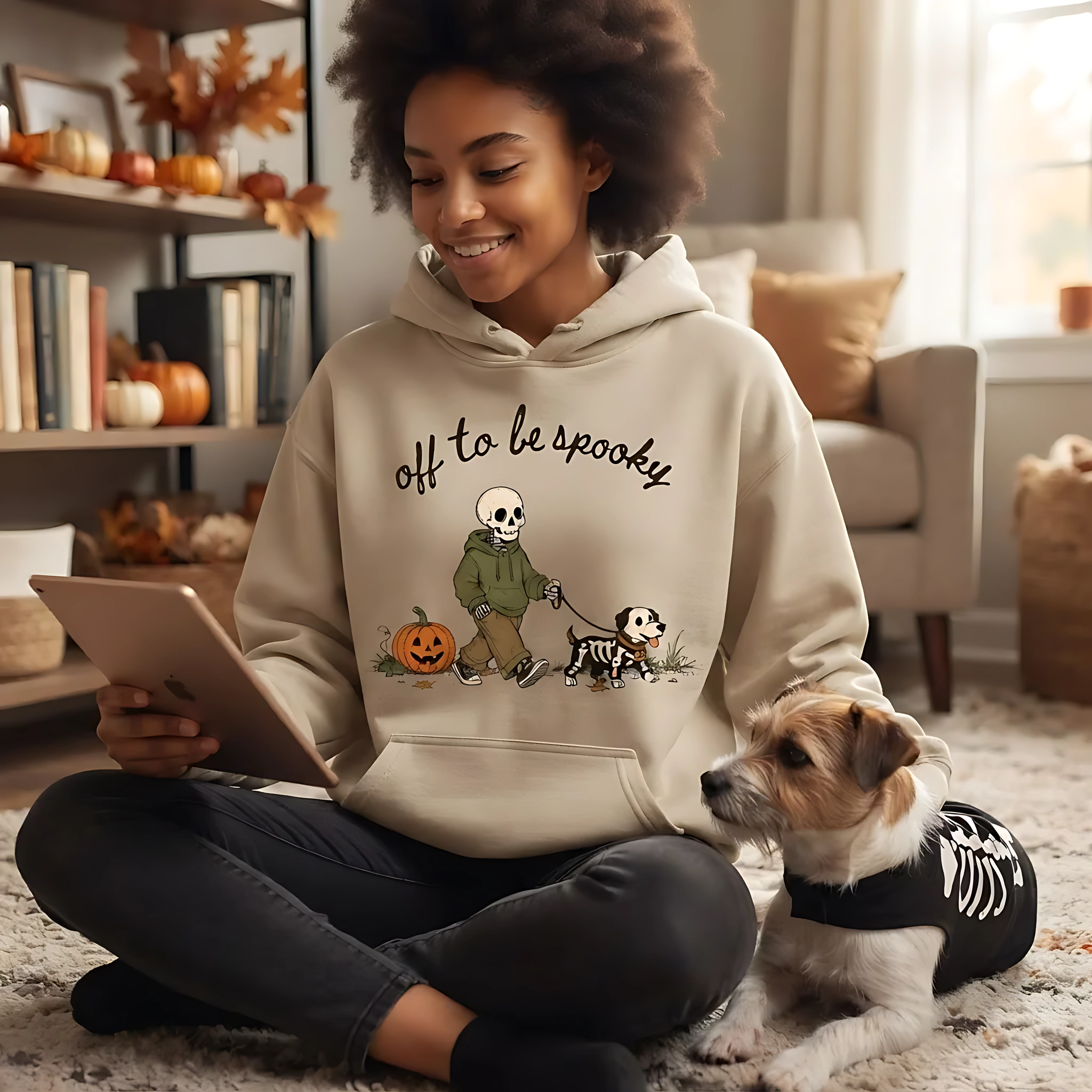 Off To Be Spooky Printed Skeleton Dog Graphic Shirt, Halloween Gift Sand Dog Mom