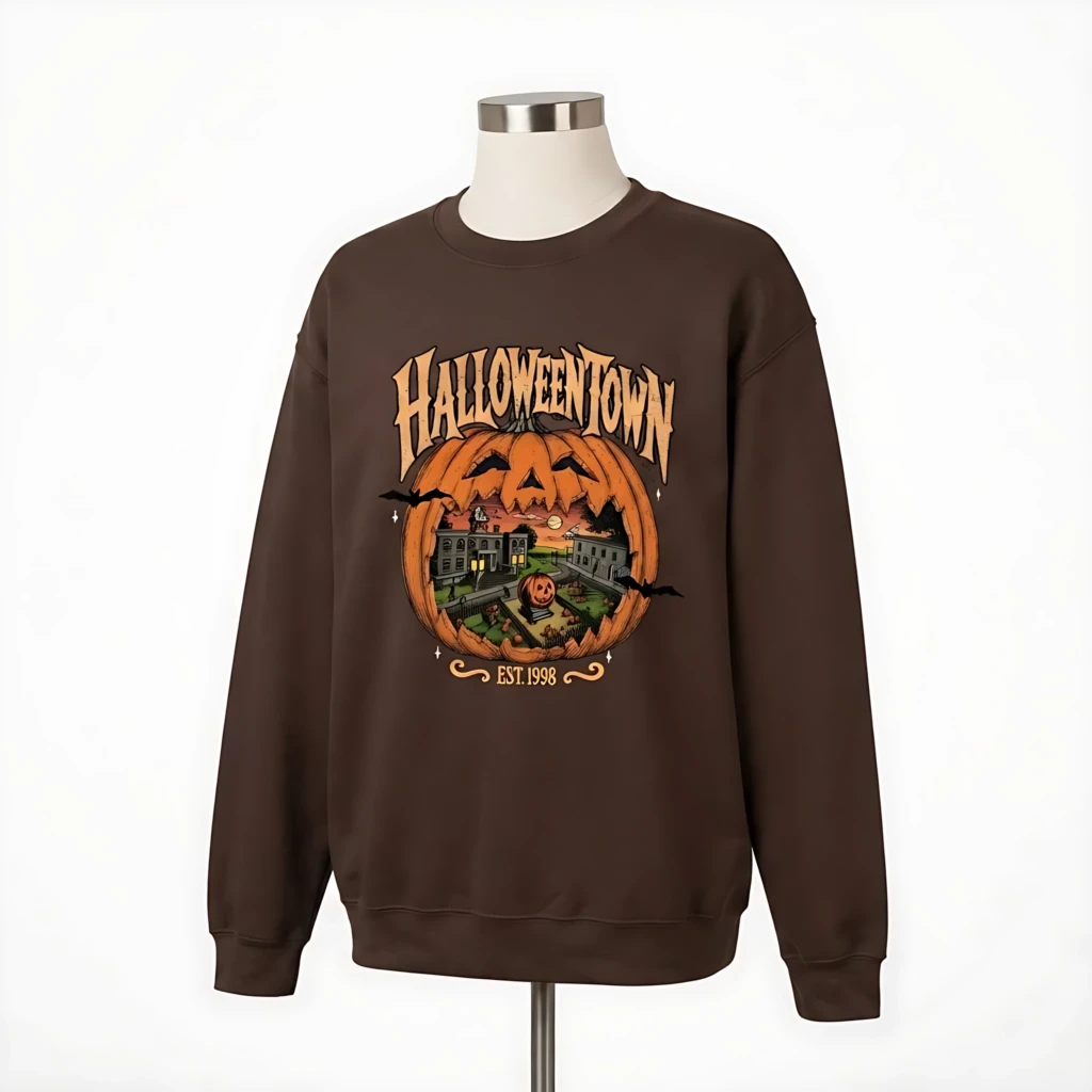 Halloweentown Est 1998 Retro Print Pumpkin Graphic, Crewneck Sweatshirt, Fall Gift Black Halloween