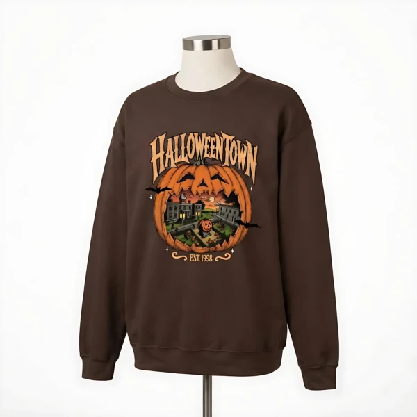 Halloweentown Est 1998 Retro Print Pumpkin Graphic, Crewneck Sweatshirt, Fall Gift Black Halloween