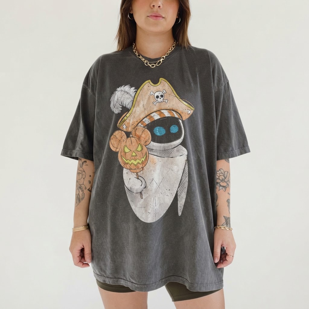 Wall-E And Eve Pirate Halloween Graphic Tee, Comfort Colors Tee, Halloween Couple Shirt
