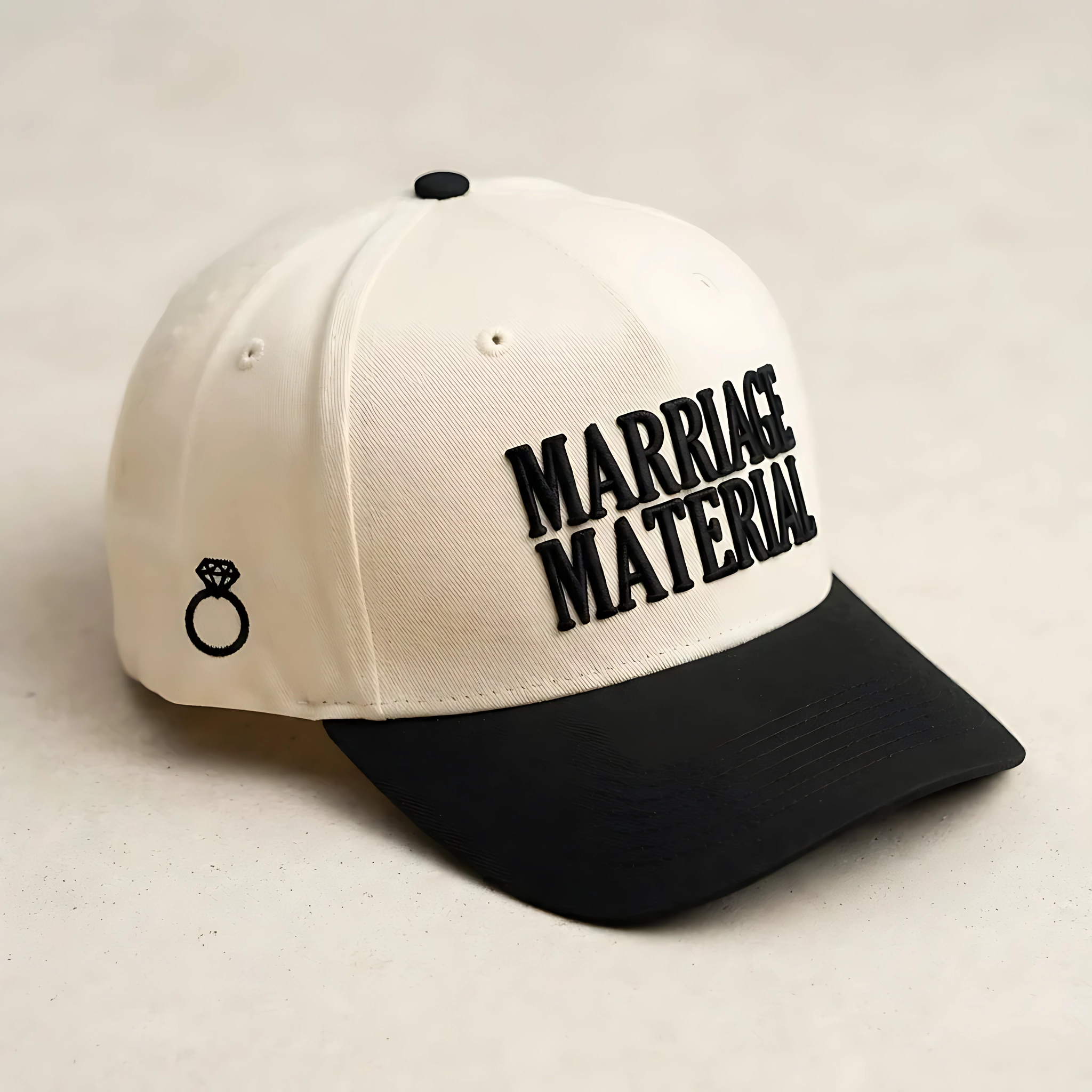 Marriage Material 3D Puff Embroidery Two Tone Baseball Hat, Canvas Cap, Bride To Be Gift, Bridal Hat