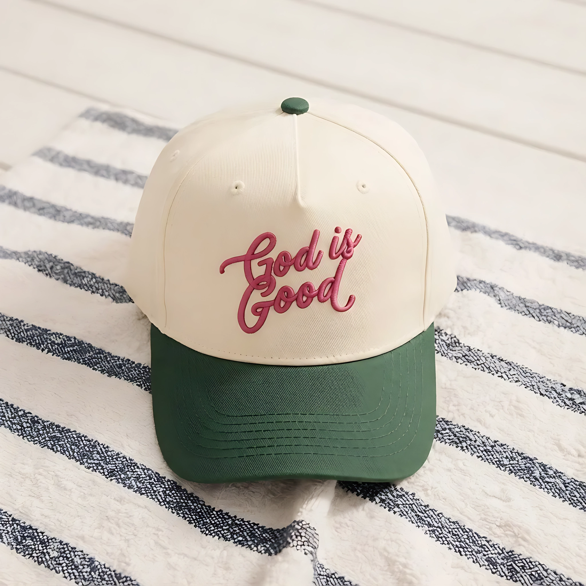 God Is Good Puff Embroidered Two Tone Baseball Cap, Custom Faith Gift, Christian Apparel