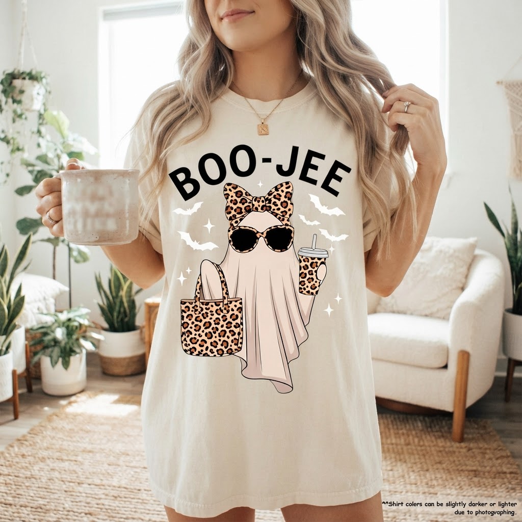Boo-Jee Leopard Ghost Graphic Shirt, Comfort Colors Tee, Trendy Halloween Gift