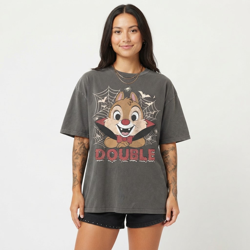 Double Trouble Chip And Dale Printed Graphic Tee, T-Shirt, Halloween Shirt