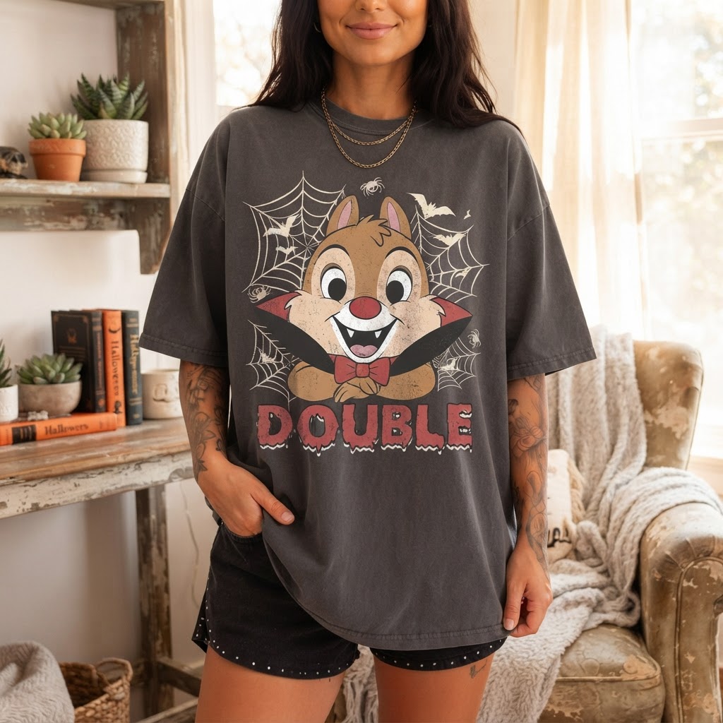 Double Trouble Chip And Dale Printed Graphic Tee, T-Shirt, Halloween Shirt
