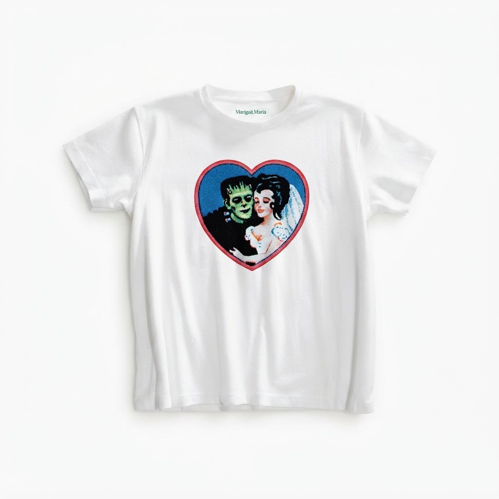 Retro Frankenstein Monster Heart Graphic Print, Baby Tee, Vintage Horror Gift