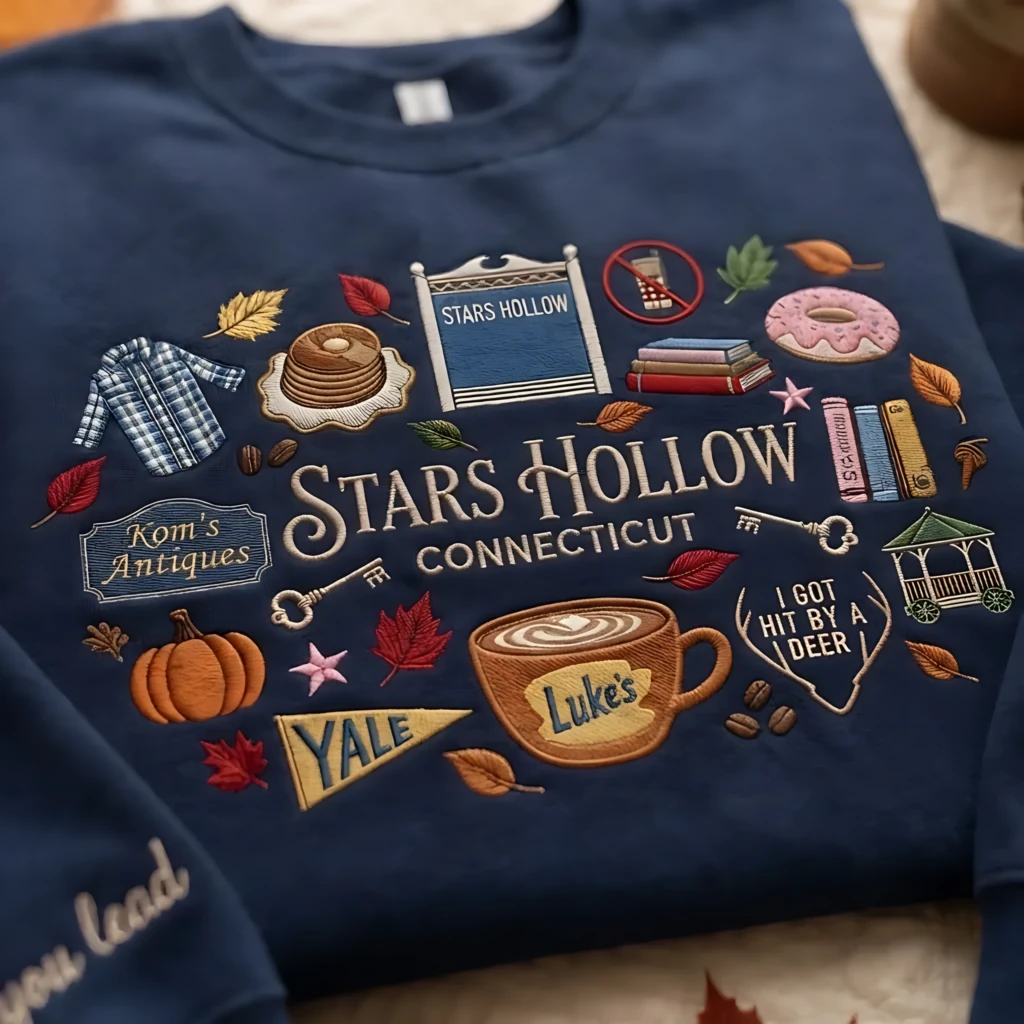Stars Hollow Embroidered Crewneck Sweatshirt, Autumn Gift Sand Gilmore Fans