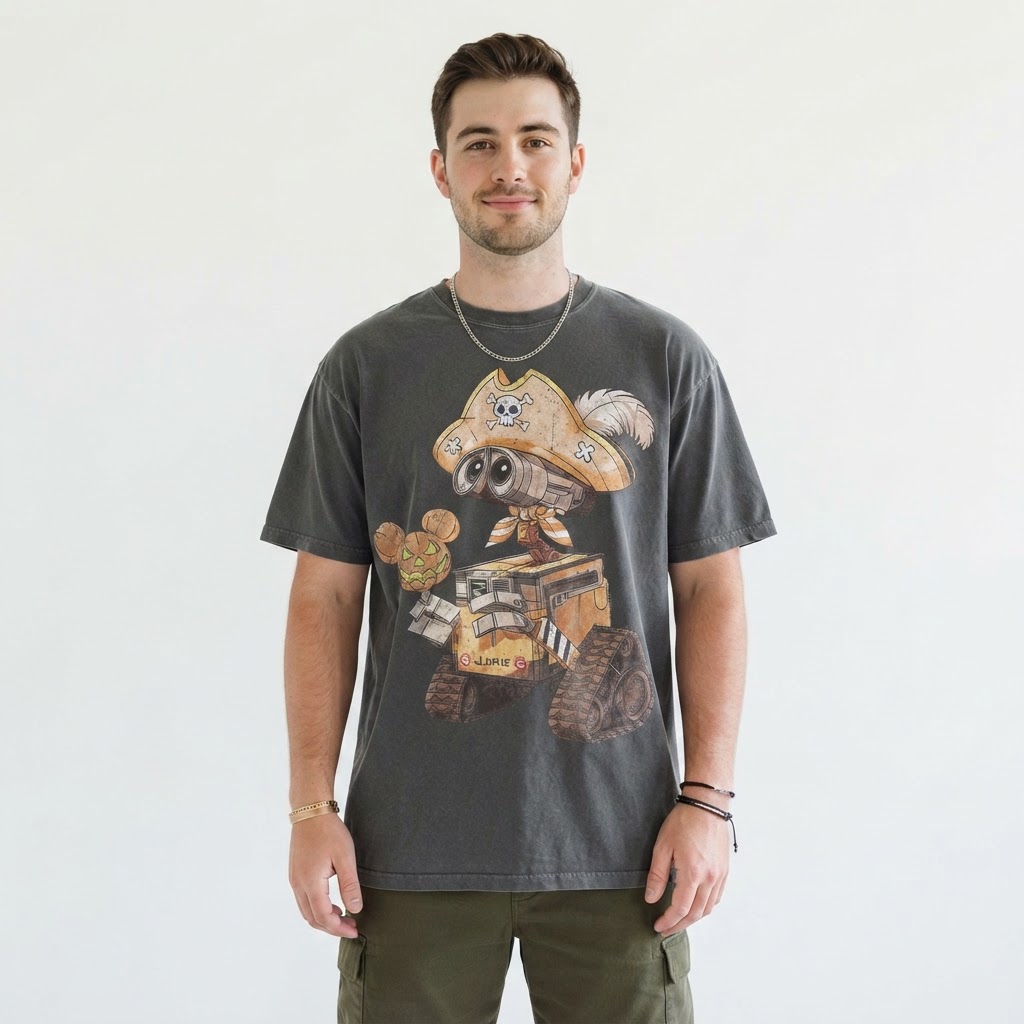 Wall-E And Eve Pirate Halloween Graphic Tee, Comfort Colors Tee, Halloween Couple Shirt