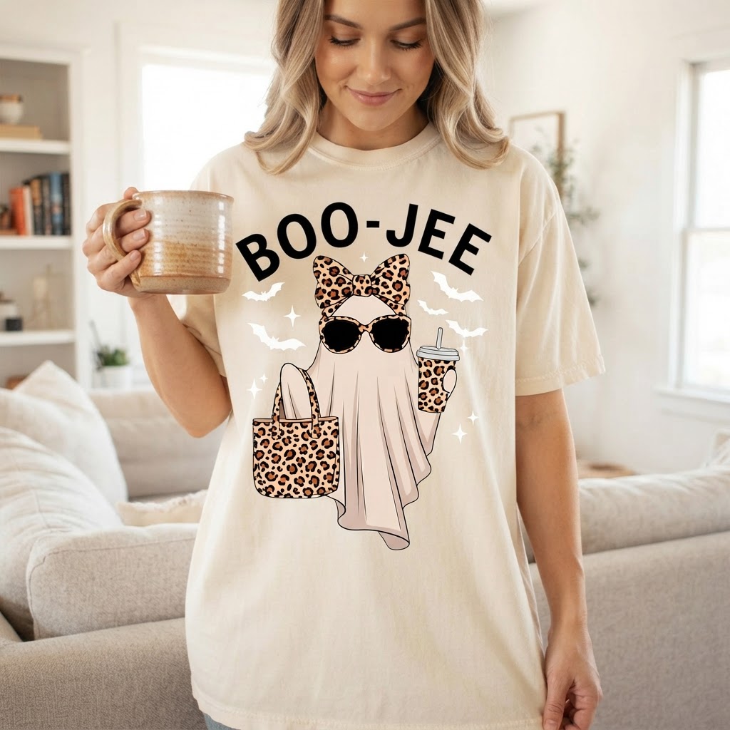 Boo-Jee Leopard Ghost Graphic Shirt, Comfort Colors Tee, Trendy Halloween Gift