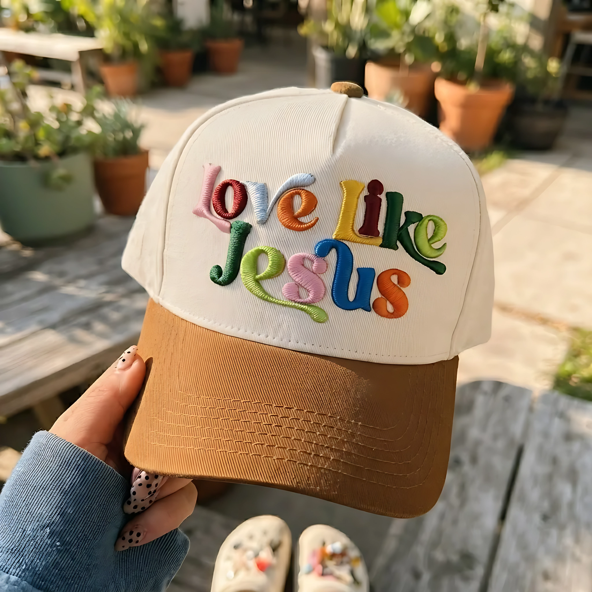 Love Like Jesus Rainbow 3D Puff Embroidery 5-Panel Baseball Cap, Travel Gift, Christian Hat