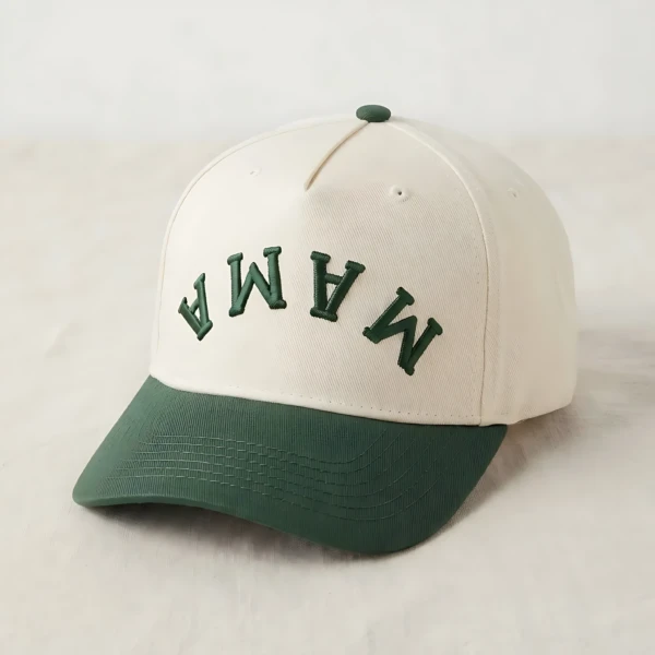 Puff Embroidered Mama Contrast Brim, 5-Panel Baseball Cap, Mothers Day Gift For Mom, Neutral Hat