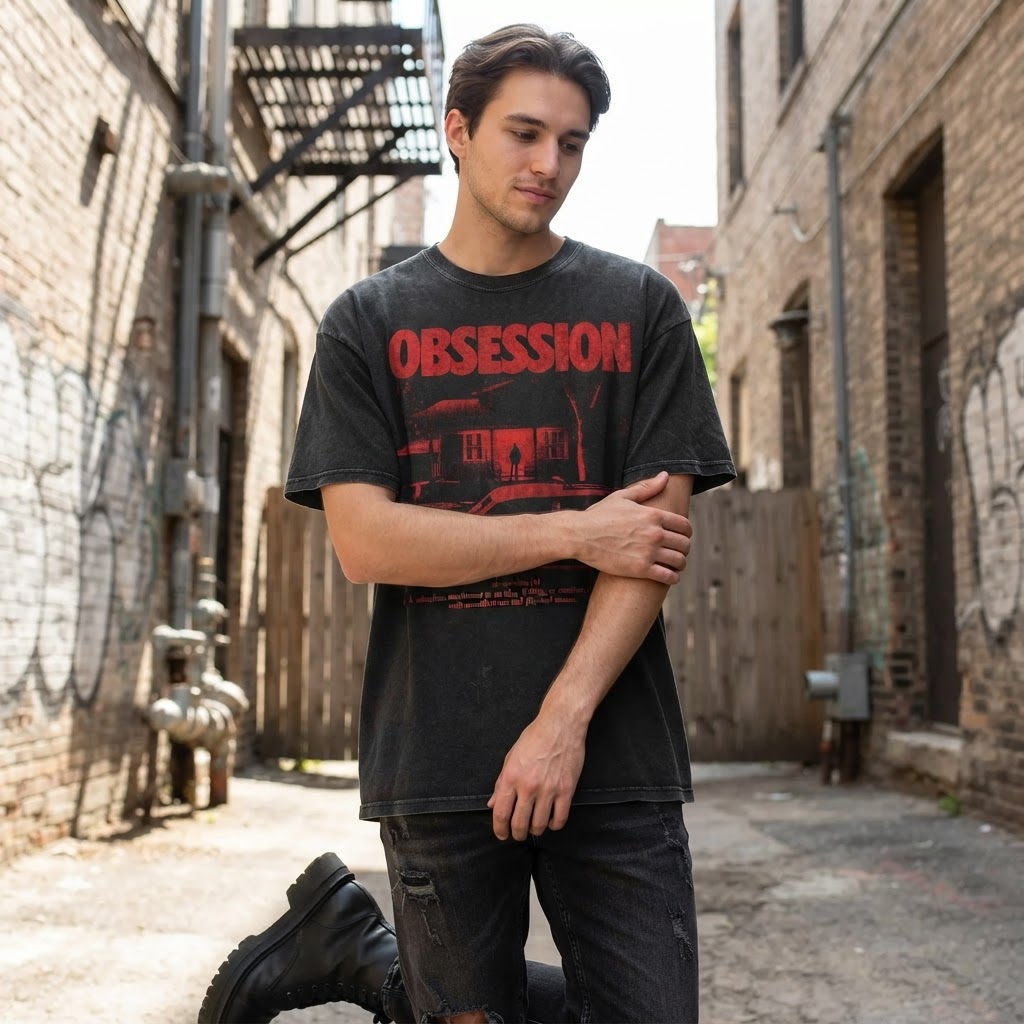 Obsession Red House Graphic Vintage Tee, Gothic Horror Shirt, Black Goth Gift