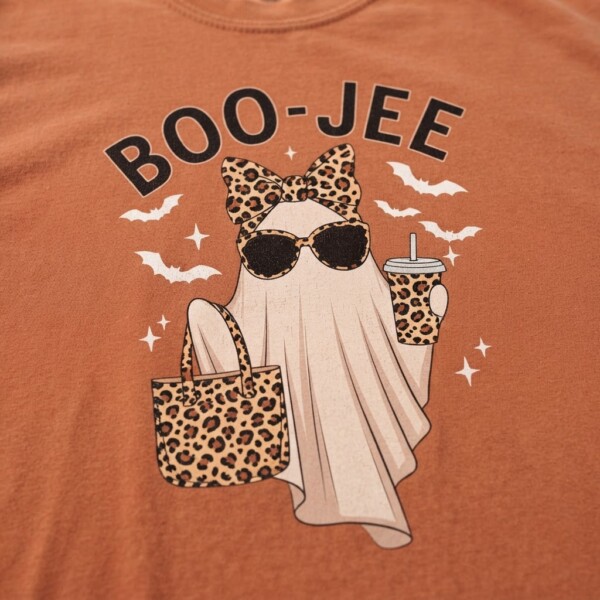 Boo-Jee Leopard Ghost Graphic Shirt, Comfort Colors Tee, Trendy Halloween Gift