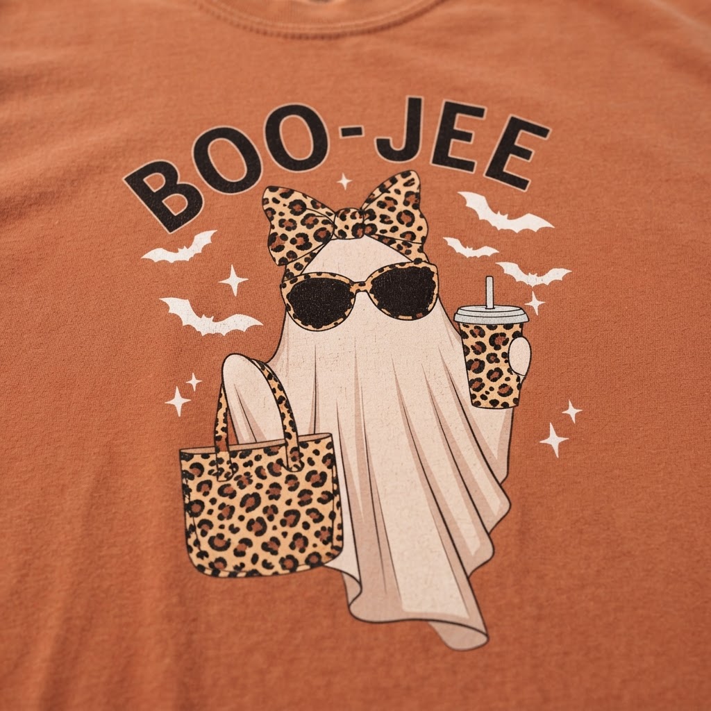 Boo-Jee Leopard Ghost Graphic Shirt, Comfort Colors Tee, Trendy Halloween Gift