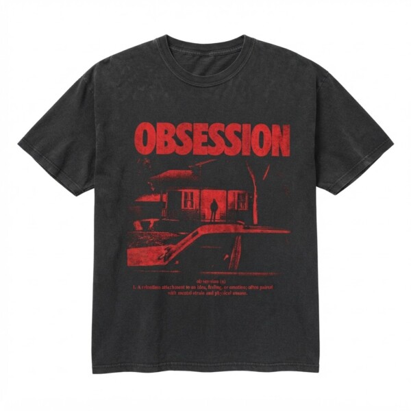 Obsession Red House Graphic Vintage Tee, Gothic Horror Shirt, Black Goth Gift