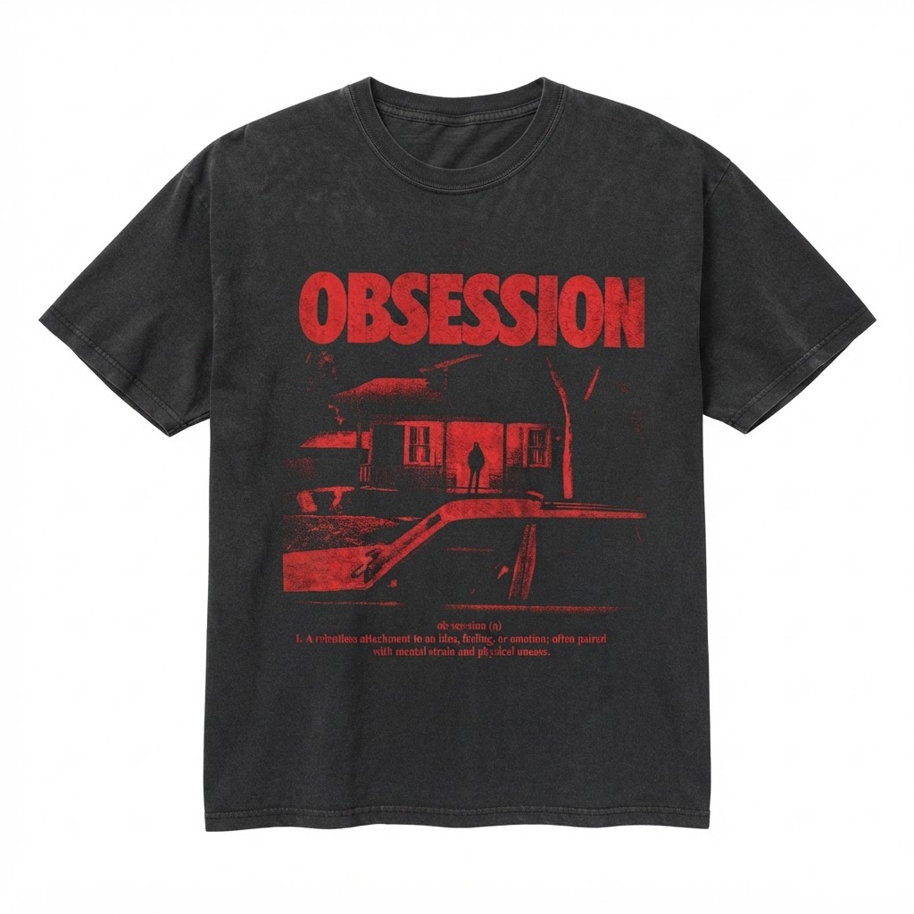 Obsession Red House Graphic Vintage Tee, Gothic Horror Shirt, Black Goth Gift
