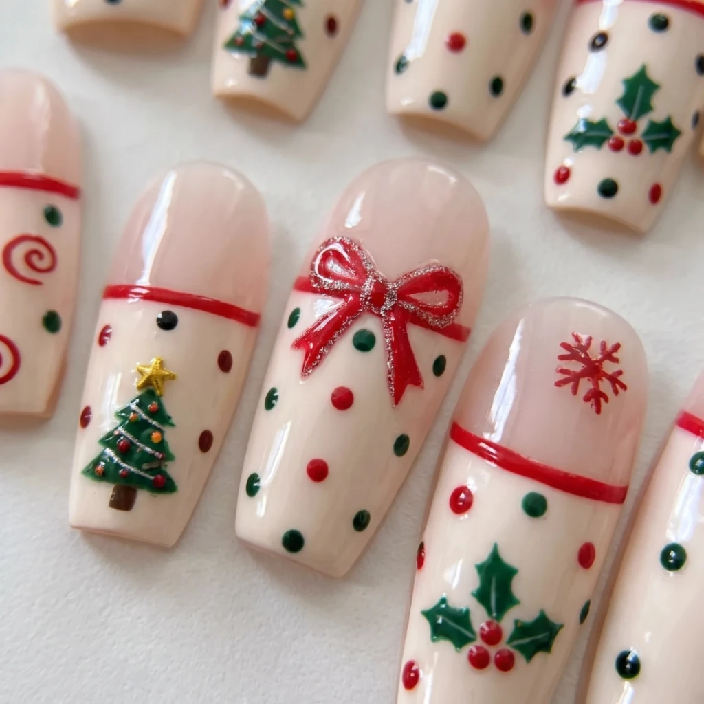 Red Bow And Tree Polka Dot Art, Short Coffin Press On Nails, Christmas Party
