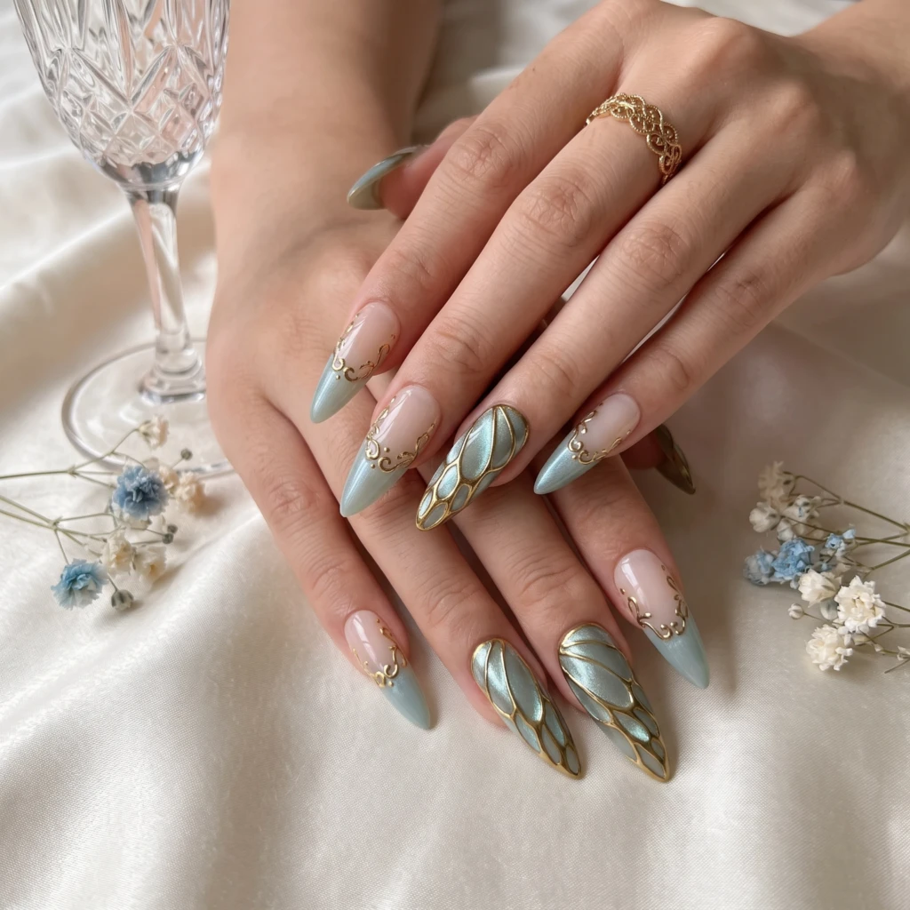 Green Cat Eye Butterfly Wings, Press On Nails, Glamorous Party Occasions