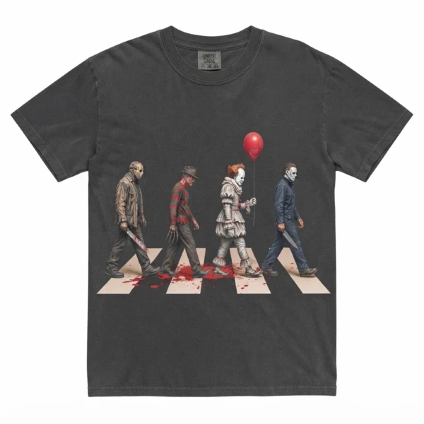Vintage Horror Characters Abbey Road Shirt, Crewneck, Black Halloween Tee