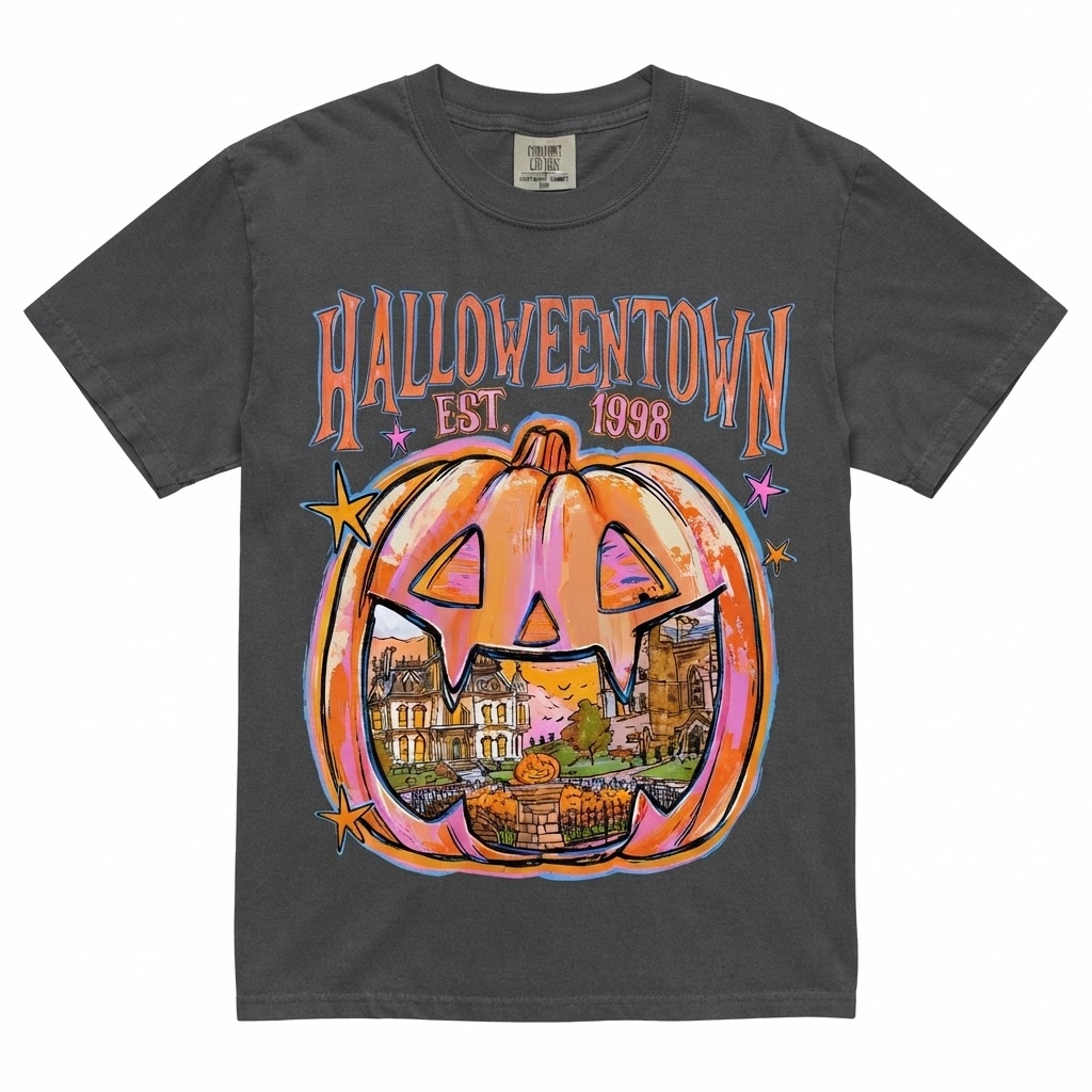 Halloweentown Pumpkin Graphic Retro Design, T-Shirt, Spooky Season Pepper