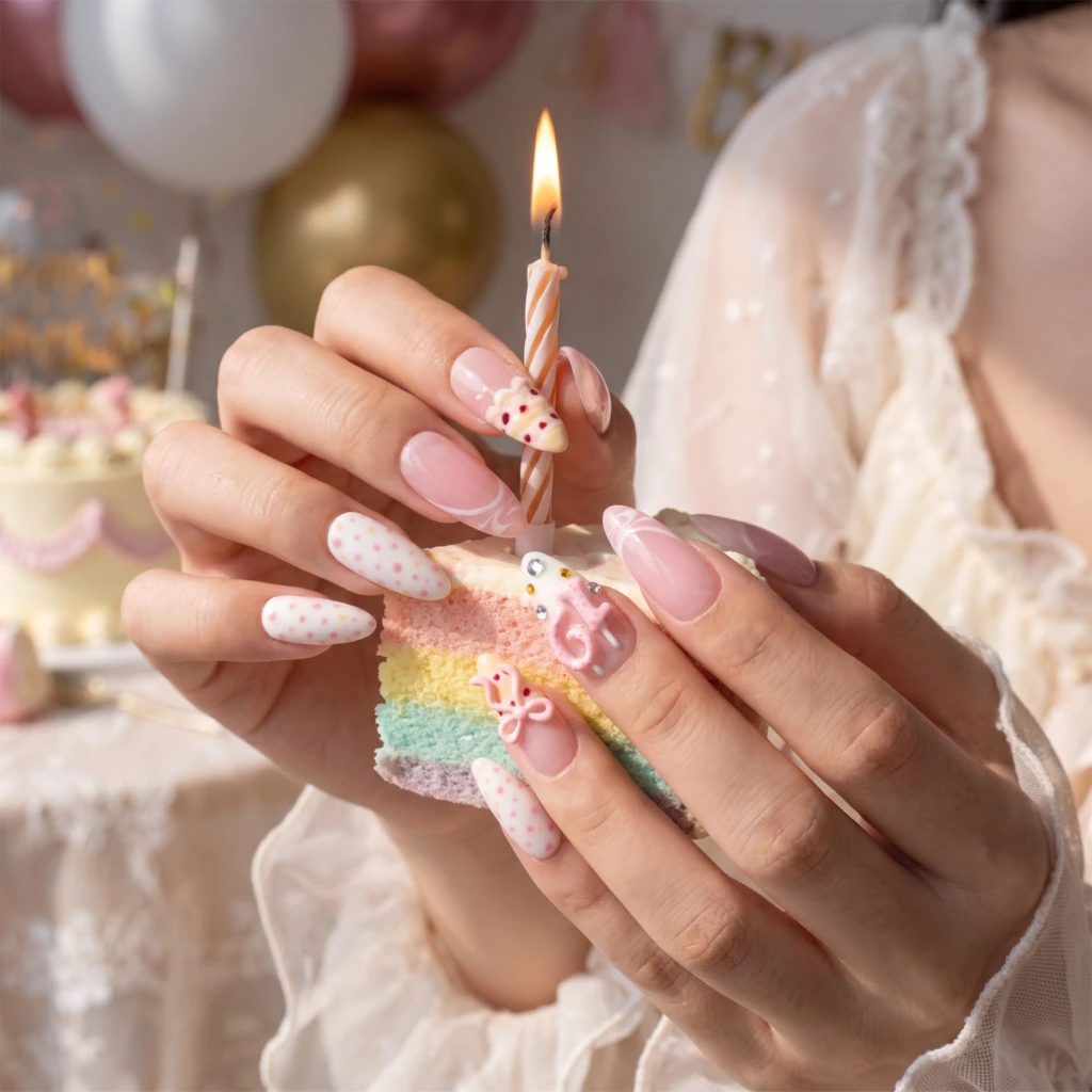 Pink 3D Birthday Cake Number, Coquette Press On Nails, Birthday Party Gift