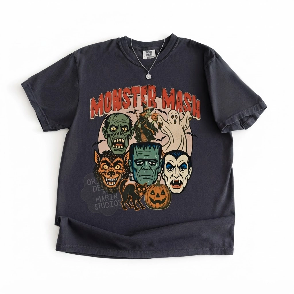 Monster Mash Vintage Graphic Print Garment Dyed Tee, T-Shirt, Halloween Apparel
