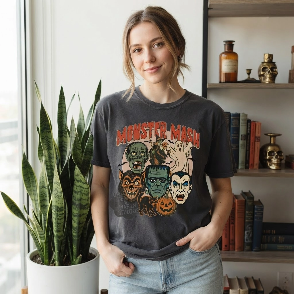 Monster Mash Vintage Graphic Print Garment Dyed Tee, T-Shirt, Halloween Apparel