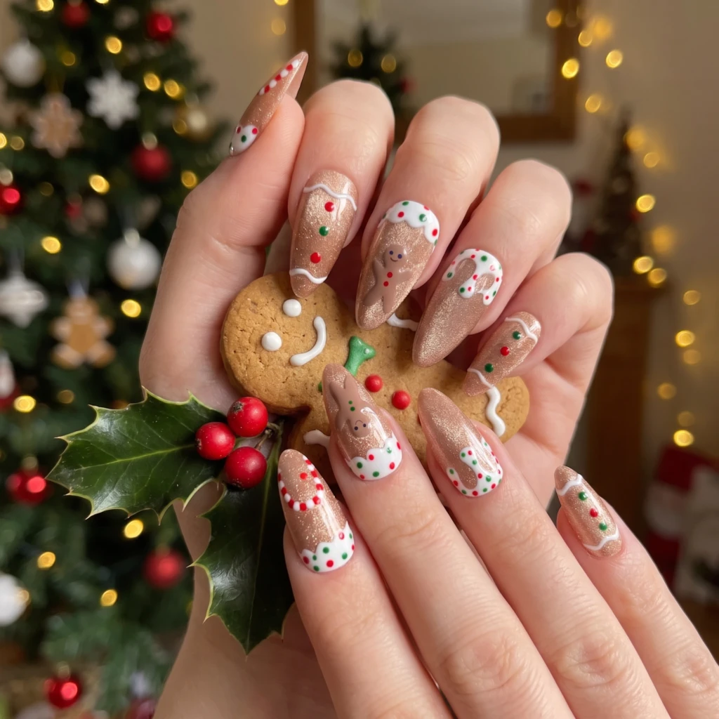 Brown Gingerbread Cookie Frosting, Almond Press On Nails, Christmas Holiday