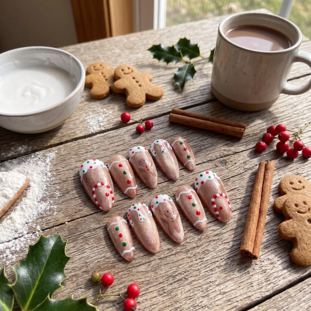 Brown Gingerbread Cookie Frosting, Almond Press On Nails, Christmas Holiday