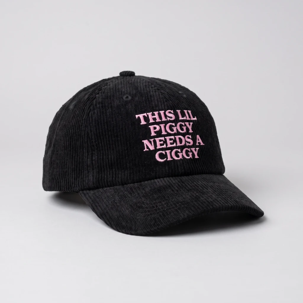 This Lil Piggy Needs A Ciggy, Baseball Hat, Corduroy Cap, Funny Gift, Meme Hat