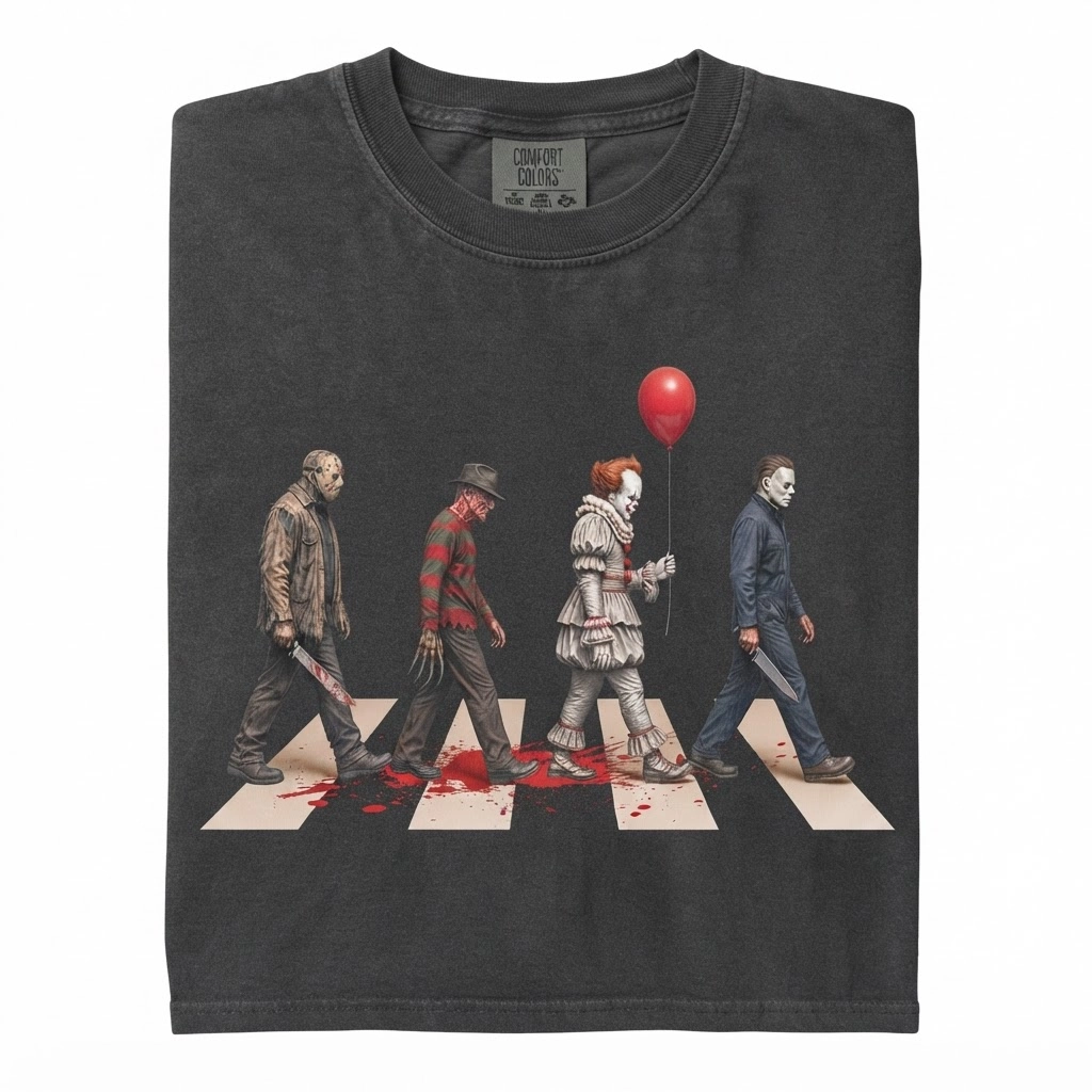 Vintage Horror Characters Abbey Road Shirt, Crewneck, Black Halloween Tee