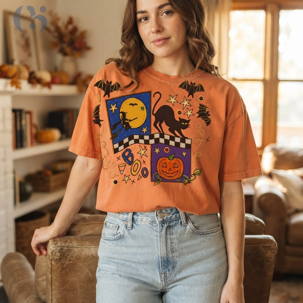 Retro Halloween Black Cat Graphic Tee, Crewneck Sweatshirt, Spooky Fall Gift