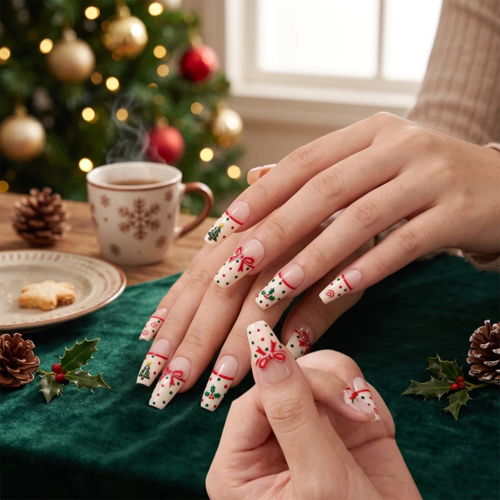 Red Bow And Tree Polka Dot Art, Short Coffin Press On Nails, Christmas Party