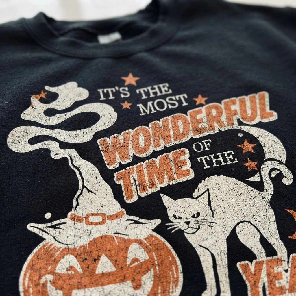 Most Wonderful Time Black Cat Pumpkin Design, Sweatshirt, Spooky Grey Fall
