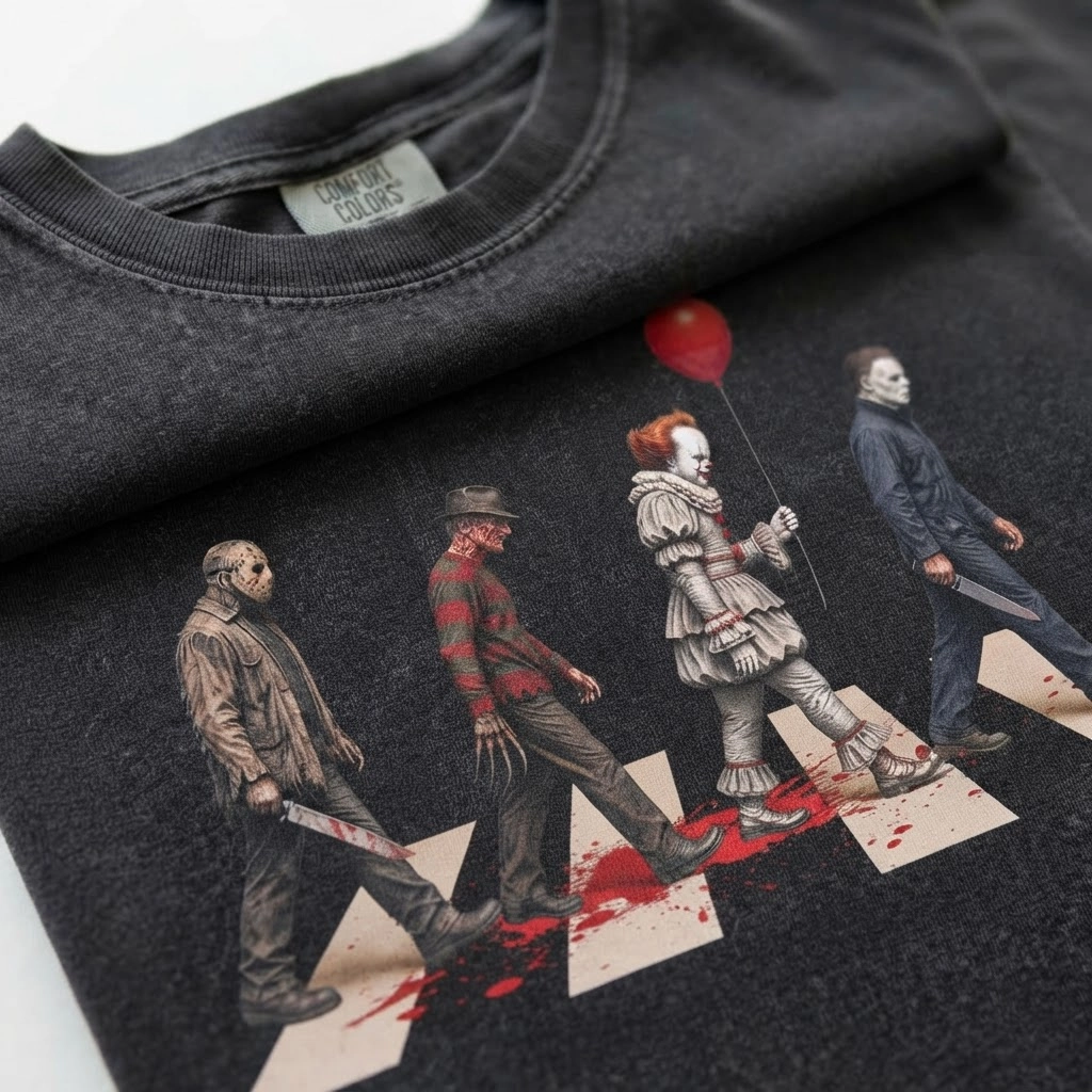 Vintage Horror Characters Abbey Road Shirt, Crewneck, Black Halloween Tee