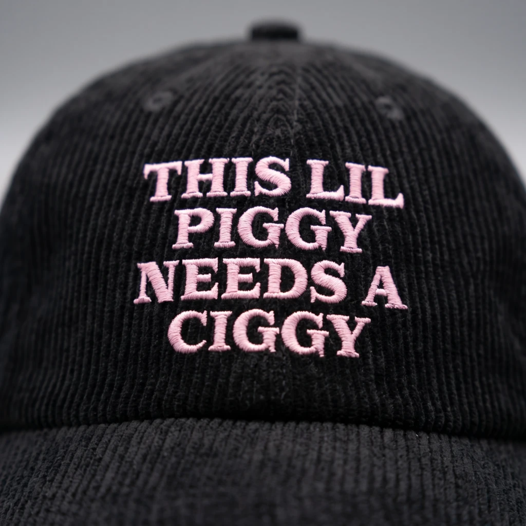 This Lil Piggy Needs A Ciggy, Baseball Hat, Corduroy Cap, Funny Gift, Meme Hat