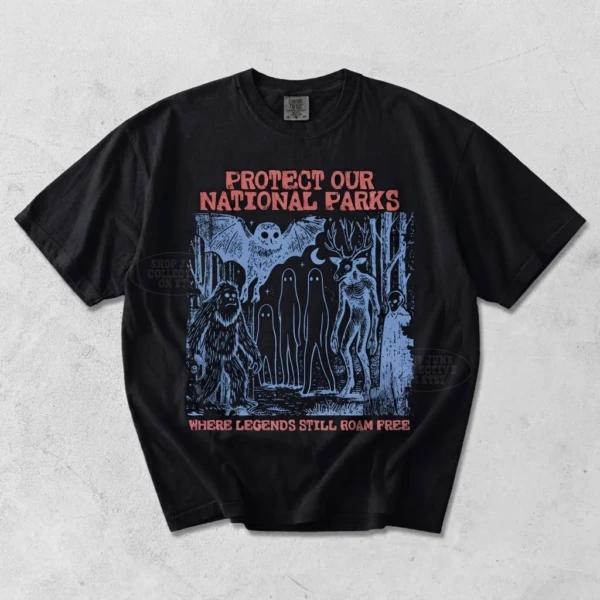 Protect Our National Parks Cryptid Print Tee, Comfort Colors, Vintage Camping