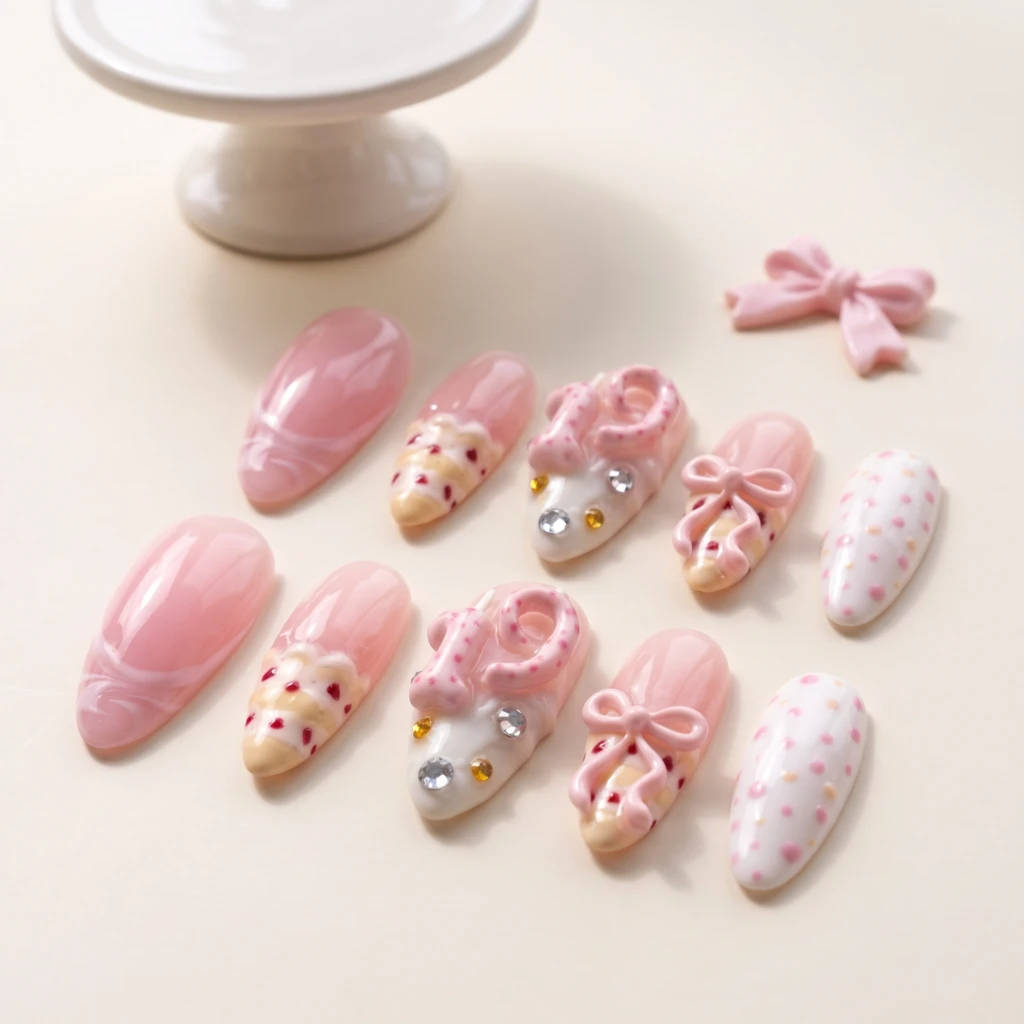 Pink 3D Birthday Cake Number, Coquette Press On Nails, Birthday Party Gift